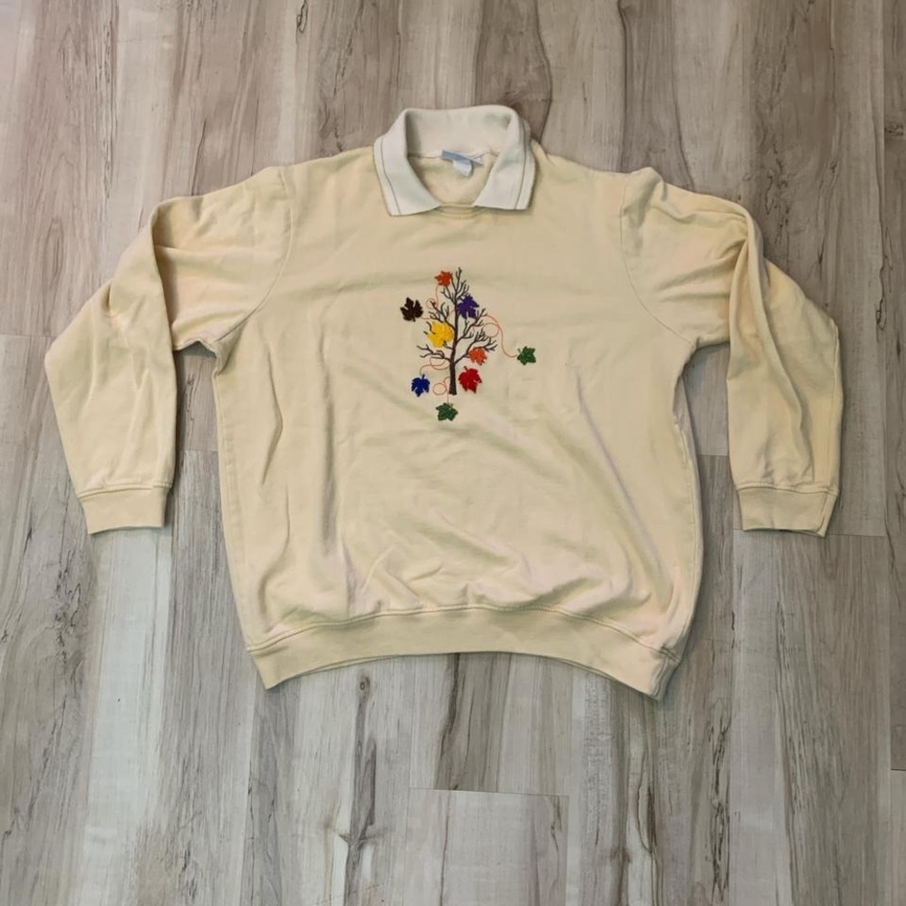 Vintage 1990s embroidered tree crewneck sweatshirt‎ with collar